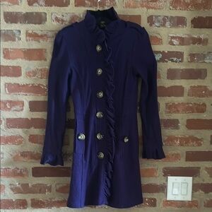 Purple Light Weight Sweater Trench Coat with High Collar and Fitted Silhouette
